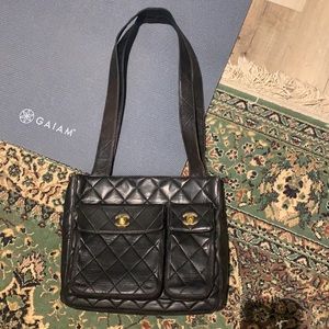 Vintage CHANEL quilted lambskin leather tote